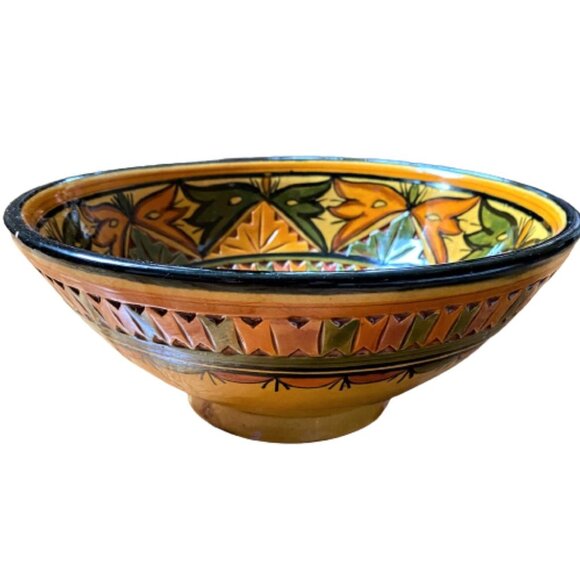 2/$40 Boho large hand painted Morocco clay bowl, signed - Picture 3 of 13